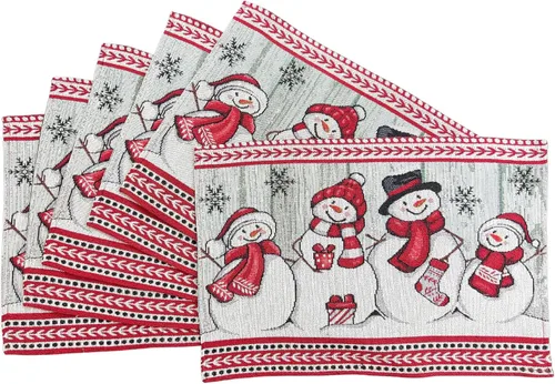 Miniatura 23 de Juego de seis (6) manteles individuales de Navidad con textura de chenilla de Fancy Fun, tejido de tapicería, para fiestas, Navidad, temporadas