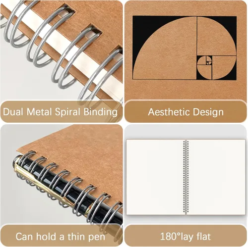 Miniatura 2 de Cuaderno diario en blanco A4, paquete de 2 cuadernos de bocetos grandes en espiral para dibujar, 200 páginas de 100gsm gruesas sin líneas en blanco