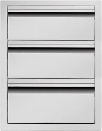 Cajón de cocina para exteriores de 16 pulgadas de ancho, de acero inoxidable, BBQ triple cajón, montaje empotrado para isla de cocina al aire libre