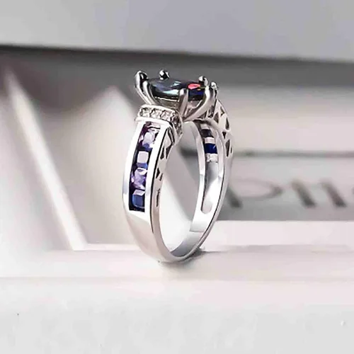 Miniatura 4 de Anillos de plata de ley 925 vintage para mujer con incrustaciones de topacio místico con forma ovalada, piedra de cristal austriaco, circonita