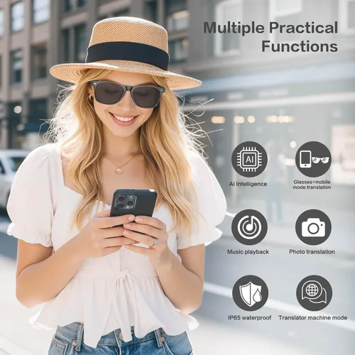 Miniatura 9 de EarlySincere Gafas de sol Bluetooth para hombre y mujer, traducción AI, duración de la batería de 50 horas, protección UV, control de voz, gafas