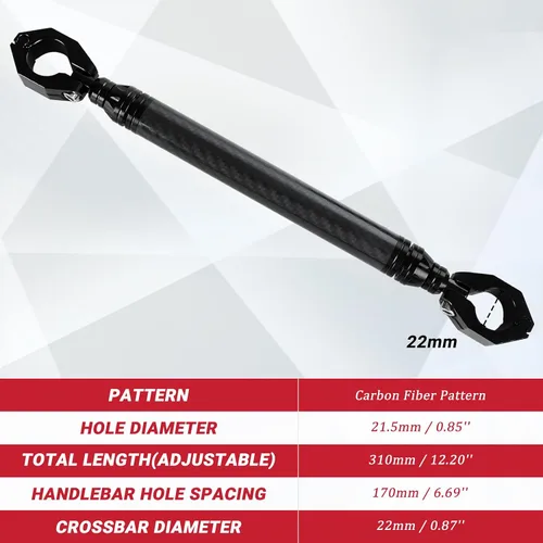 Miniatura 3 de Manillar de motocicleta de aleación de aluminio, barra cruzada de 22 mm ajustable, manillares de fuerza y balance, color negro