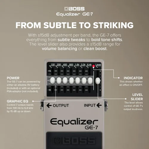 Miniatura 4 de BOSS GE-7 Equalizer Pedal ecualizador gráfico compacto Diseñado para guitarristas 7 bandas de deslizadores de ecualización Frecuencias