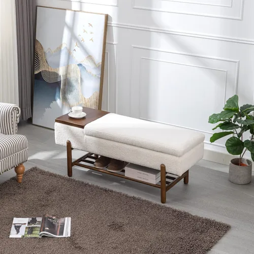 Miniatura 6 de ROCITY Banco de sherpa beige para dormitorio, extremo de la cama, banco otomano tapizado con asiento acolchado para sala de estar, entrada, lana