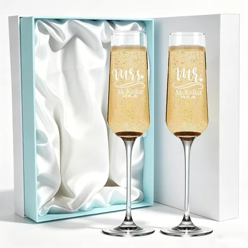 Miniatura 22 de Copas de champán de boda personalizadas, juego de 2, copas de brindis Mr & Mrs para novia y novio, nombre y fecha grabados, regalos personalizados