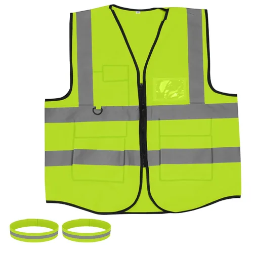 Envía dos anillos reflectantes para brazos, chaleco de seguridad para mujeres y hombres, chaleco reflectante de alta visibilidad con bolsillos y