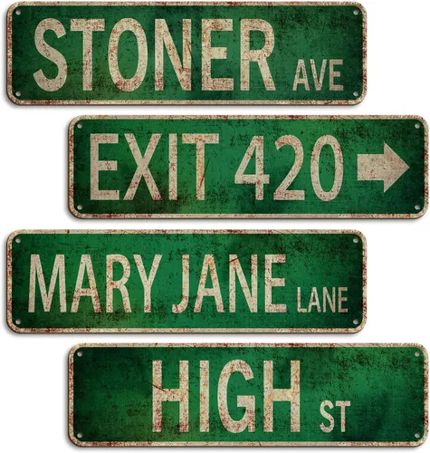 Booda Brand Letrero de Stoner Avenue Street 4 Letreros de Salida 420 / High St / Mary Jane Lane / Stoner Ave para Decoración de Habitación,