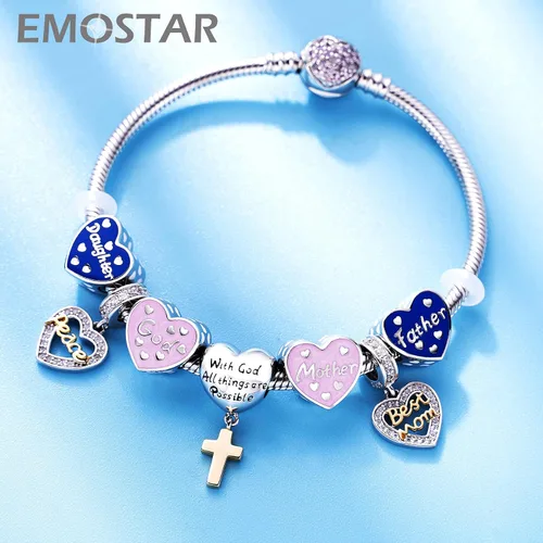 Miniatura 4 de EMOSTAR Dijes temáticos para el día de la madre, plata de ley, madre, padre, hija, hijo, nana, esposa, marido, madrina, corona de mamá, cuentas
