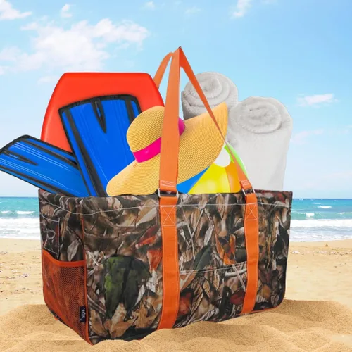 Miniatura 416 de NGIL Bolsa de comestibles reutilizable extra grande plegable de gran tamaño para comestibles, almacenamiento, picnic, playa, Estampado