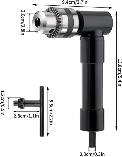 Miniatura 2 de Taladro de ángulo recto inalámbrico Adaptador de accesorio de 0.039-0.394 in Portabrocas de mango de 90 grados Herramienta de perforación