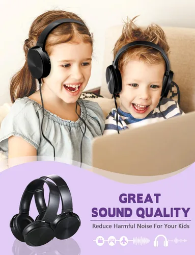 Miniatura 5 de Paquete de 2 audífonos para niños, para escuela, aula, estudiantes, adolescentes, niños, niñas y adultos (HY450, 2 negro)