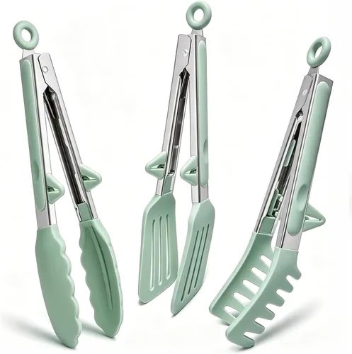 Miniatura 10 de Pinzas para Cocinar, Pinzas de Cocina de 12 Pulgadas con Puntas de Silicona, Juego de 3 Pinzas de Servir de Grado Alimentario, Rosa