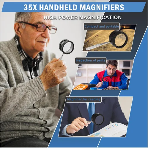 Miniatura 4 de Rongon Lupa de mano para trabajo cercano, lupas de lectura de alta claridad 35X, lupa portátil para degeneración macular, lectura de personas