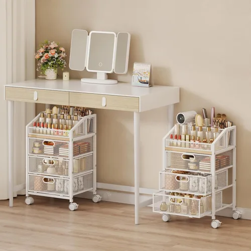 Miniatura 14 de HapiRm Organizador de maquillaje, carrito de almacenamiento de 4 niveles para el cuidado de la piel con cajón, carrito de maquillaje rodante