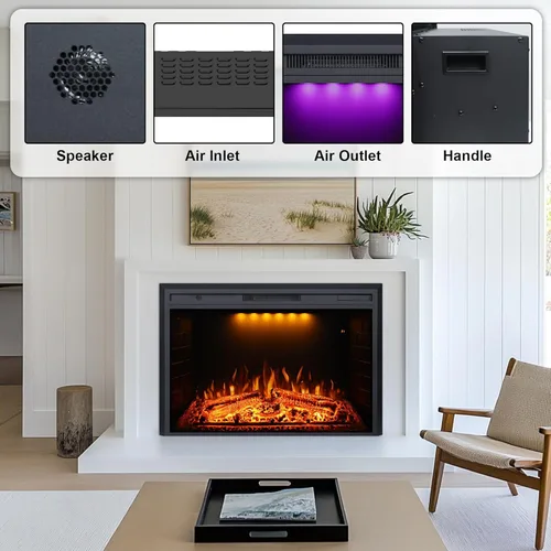 Miniatura 9 de Valuxhome Chimenea eléctrica, inserto de chimenea eléctrica de 33 pulgadas, calefactor de chimenea con protección contra sobrecalentamiento, sonido