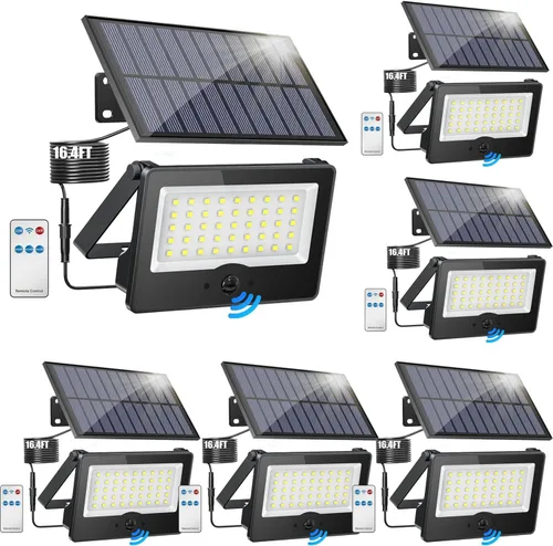 Paquete de 6 luces LED solares de pared para exteriores, luces de seguridad con sensor de movimiento de 20 W con 3 modos de iluminación, luz de 6