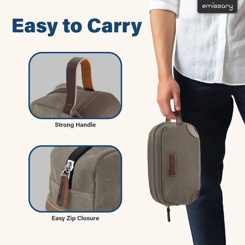 Miniatura 3 de emissary Neceser de viaje para hombre de cuero y lona, neceser de viaje para hombre, kit dopp de cuero y lona para hombres, bolsa de afeitar para 2