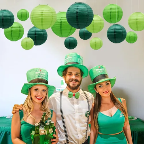Miniatura 5 de Faroles decorativos de papel verde, 12 faroles de papel colgantes para aula, baby shower, día de San Patricio, graduación, boda, temática de selva