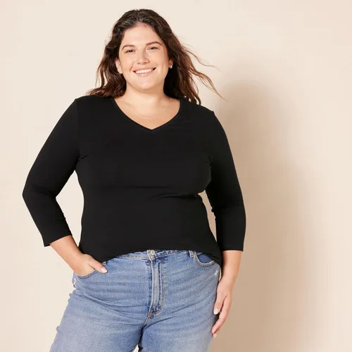 Miniatura 6 de Tienda Essentials - Camisa de manga 34 y cuello en V para mujer