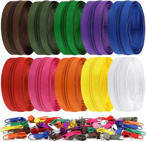 Miniatura 24 de DOITEM 31 yardas, 10 unidades de cremalleras de costura #3, cremalleras de bobina de nailon surtidos para coser con 40 deslizadores de cremallera