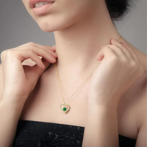 Miniatura 4 de Collar de corazón para mujer Joyas de oro para mujer con circonita cúbica bithstone Aniversario, cumpleaños, boda, día de San Valentín, regalo