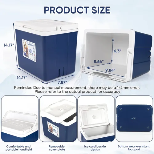 Miniatura 7 de Hielera portátil aislada de 11Qt 19Qt, caja de almuerzo con hielera a prueba de fugas, enfriadores duros con paquete de hielo extra para barbacoa