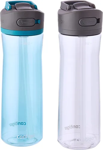 Contigo Ashland 2.0 Botella de agua a prueba de fugas con bloqueo de tapa y popote angulado, apta para lavavajillas, tapa intercambiable, paquete de