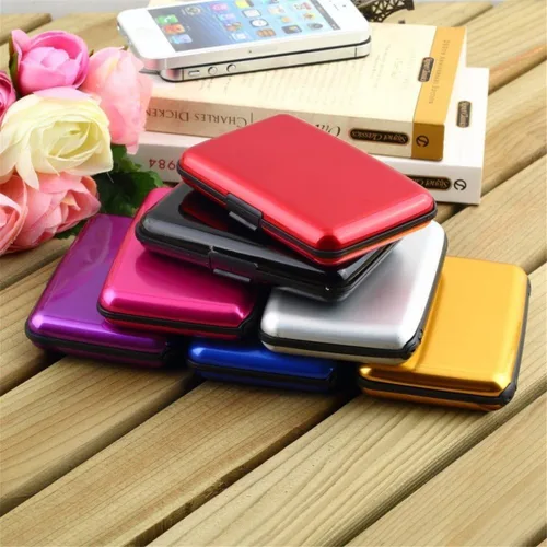 Miniatura 6 de Funda protectora de aluminio para tarjetas de crédito con bloqueo RFID para mujer, tarjetero, Azul