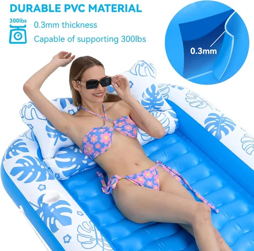 Miniatura 3 de Flotador Inflable para Piscina de Bronceado con Almohada Cervical - Flotadores de Piscina para Adultos para Tomar el Sol, Patio Trasero, Fiesta