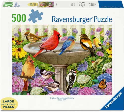 Miniatura 2 de Ravensburger - at The Birdbath - Rompecabezas de 500 piezas de gran formato - Disfruta de la paz y la tranquilidad mientras los pájaros revolotean