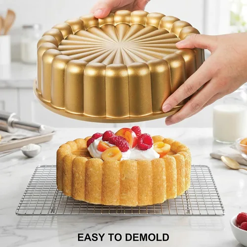 Miniatura 6 de Goaste Charlotte Cake Pan de 9.5 pulgadas, molde acanalado reutilizable, aluminio antiadherente con forma de flor para queso, chocolate, tarta