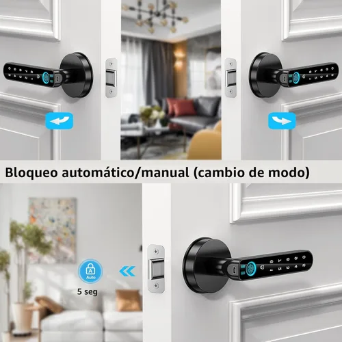 Miniatura 6 de Cerradura de puerta de huellas dactilares: perilla de puerta inteligente, cerradura de puerta biométrica, con teclado de código de acceso, manija