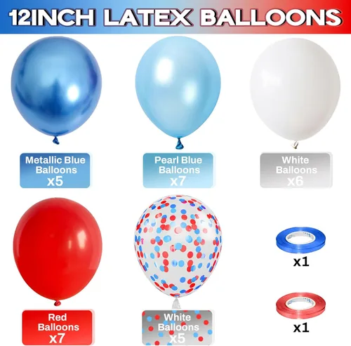 Miniatura 2 de Globos Rojos, Blancos y Azules, 12 Pulgadas, Globos de Helio de Látex con Confeti Metálico Perlado Azul Rojo Blanco para Jubileo de Platino Azul