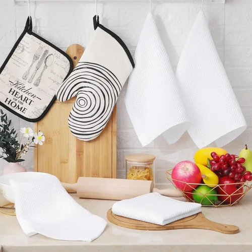 Miniatura 6 de Homaxy Trapos de cocina de 100% algodón, tejido de punto gofre, ultrasuaves, absorbentes y de secado rápido, 12 x 12 pulgadas, paquete de 6, blanco