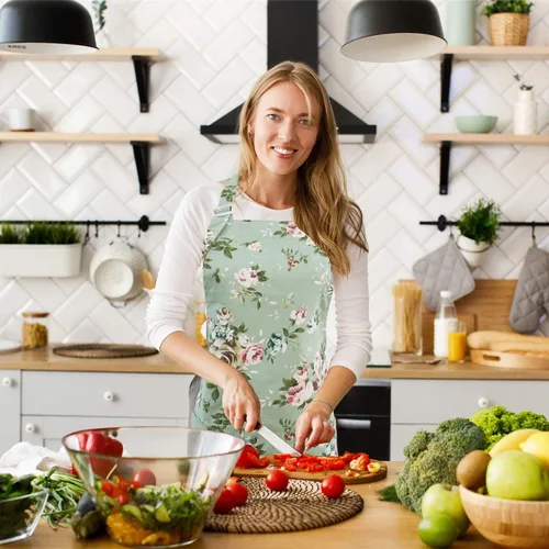 Miniatura 4 de Delantales florales para mujer, paquete de 2 delantales de cocina con bolsillos para cocinar, hornear, delantal de jardinería, regalos