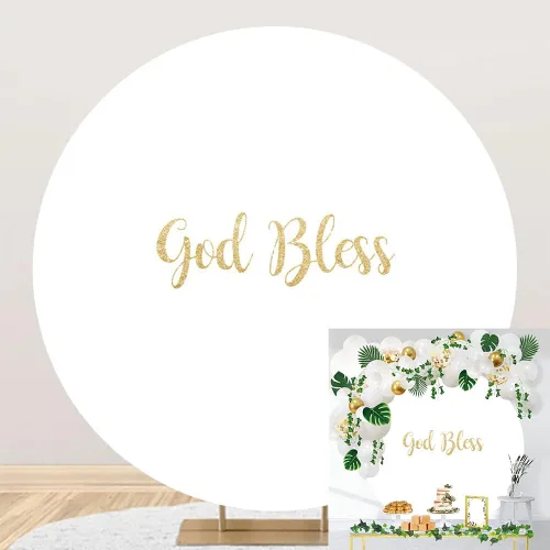 Miniatura 7 de Leyiyi Telón de fondo redondo negro de 3 x 3 pies con texto en inglés «God Bless Black», para la primera comunión, bautismo, bautizo, círculo negro