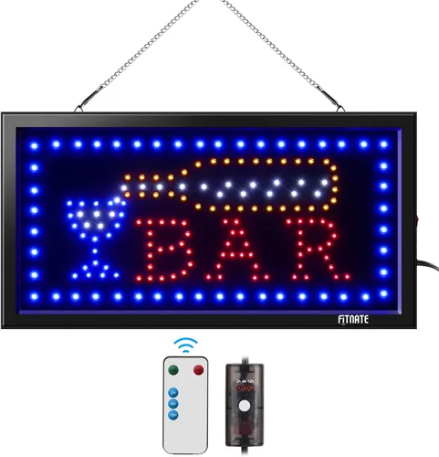 FITNATE Letrero de barra LED, letrero de barra de negocios, letrero de publicidad, con control remoto y función de temporizador, 2 modos de