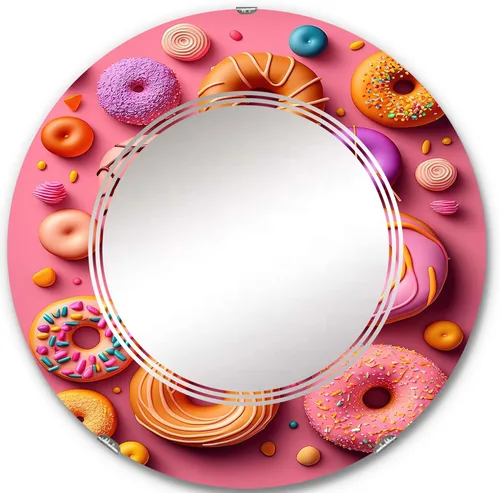 Espejo de pared de Food Donuts, espejo moderno ovalado, espejo de baño rosa redondo, espejo de tocador de donas de alimentos, irresistibles delicias