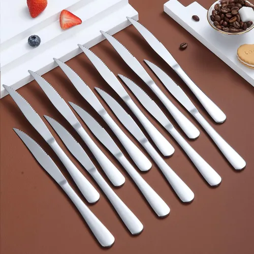 Miniatura 3 de Kyrtaon - Juego de cuchillos para carne, cuchillos afilados de acero inoxidable, juego de 8 cuchillos de cena, aptos para lavavajillas, resistentes