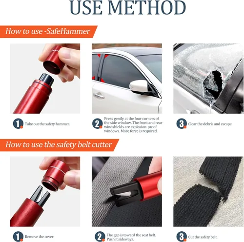Miniatura 5 de Martillo para Romper Ventanas de Coche y Cortador de Cinturón de Seguridad, Martillo de Seguridad para Coche 2 en 1, Rompevidrios Multifuncional