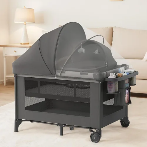 Miniatura 7 de Obee Odee Moisés para bebé 4 en 1 con corral, nido para dormir, cambiador, mosquitera y toldo, almacenamiento y juguetes para recién nacidos a niños