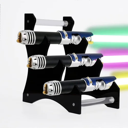 Miniatura 6 de Soporte acrílico para sable de luz de escritorio, estante de exhibición escalonado horizontal de 3 niveles para la mayoría de los sables de luz
