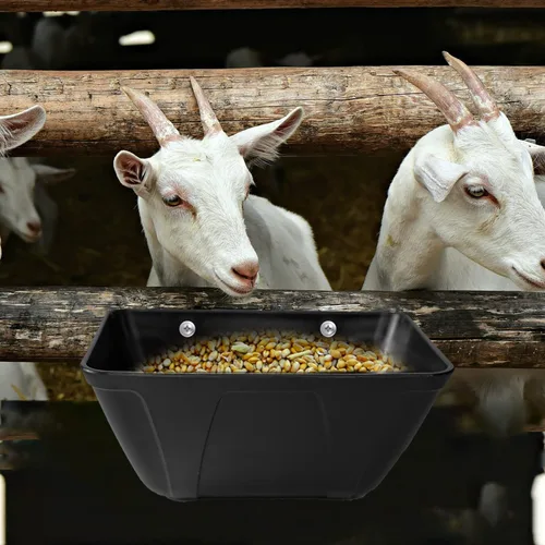 Miniatura 5 de Alimentador de valla colgante para pollo, pato, cabra, cerdo y aves de corral, comedero para pollo, contenedor de alimentación para ganado (negro)