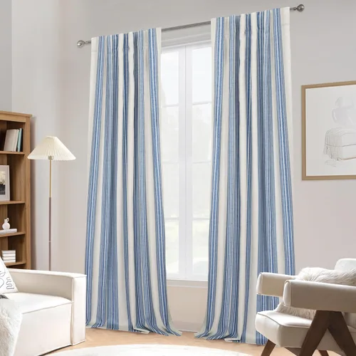 Miniatura 34 de DriftAway Chris Linen - Cortinas opacas con capa térmica y reductora de sonido, 63 pulgadas de largo para dormitorio, cortinas estampadas a rayas