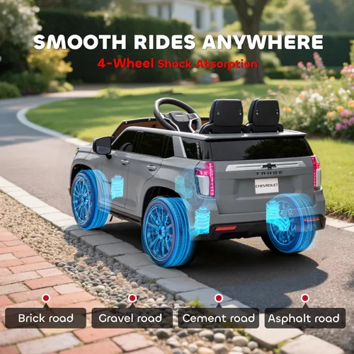 Miniatura 8 de Aosom Chevrolet Tahoe Ride On Car con licencia de 12 V 7 AH batería de juguete con control remoto parental, luces LED, música, suspensión de 4 Gris