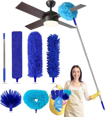 Miniatura 9 de Tiumso Kit de plumero de microfibra 5 en 1, plumeros para limpieza, plumero con poste de extensión de 100 pulgadas, plumero de telaraña, plumeros