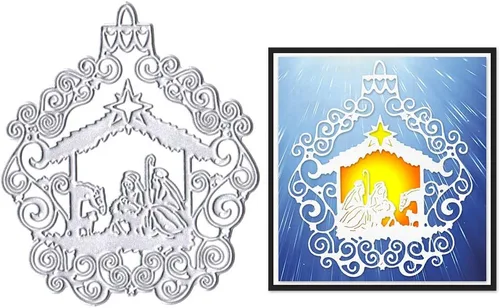 Estivaux Marco de Navidad troquelado para hacer tarjetas, troqueles de oración de Jesús, adornos de religión de la Santa Familia, plantillas de