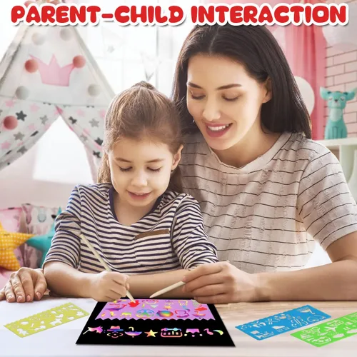 Miniatura 7 de ZMLM Juego de arte de papel para rascar: 60 piezas de arte mágico para niños, regalos de retorno para niños, suministros de papel para rascar