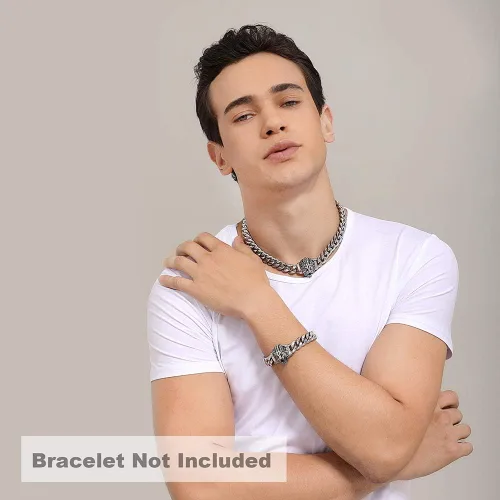 Miniatura 11 de Cadena de eslabones cubanos para hombre, gargantilla de león, collar de plata Hip Hop de 18 pulgadas, 20 pulgadas y pulsera de 8.5 pulgadas, juego