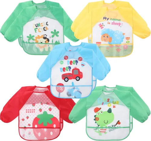 Miniatura 9 de Tarpop Baberos de manga larga para bebés, paquete múltiple, impermeables, de manga suave, para bebés y niños pequeños que comen alimentación CUTE